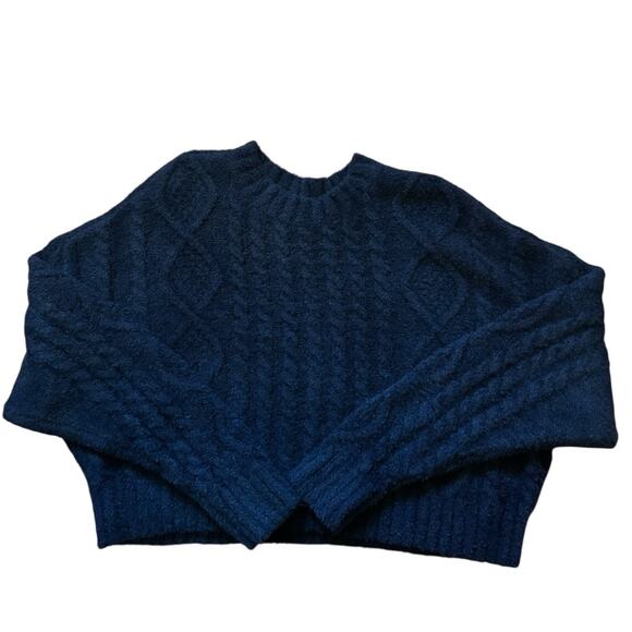 Aerie Women’s Black Cable Cozy Soft Knit Cropped Long Sleeve Sweater Size M - Picture 5 of 11